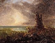 Thomas Cole Romantic Landscape with Ruined Tower oil on canvas